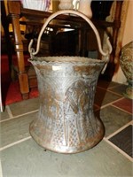 Ornate heavy copper pot with handle, Kings with
