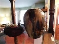Brown drip glaze pottery vase, no mark, 6"H -