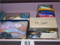 5 containers of fabric - shoe box with pattern &