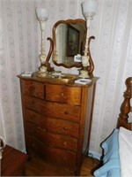 Oak Hiboy dresser with wishbone mirror, 2 drawers