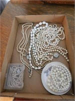 White bead & pearl necklaces