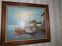 Oil on canvas of 2 fishing boats, R.D'Antino, 29"
