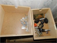 Two open wooden boxes - casters - keys