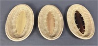 3x small Rattan trays with wooden bases