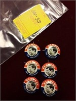 Six "Kennedy For President" Pin Back Buttons