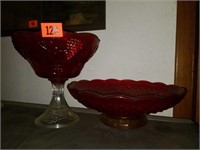 Lot of 2 Beautiful Red Pressed Glass Decorative Pc
