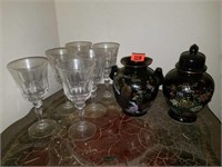 Estate Lot of 6 Crystal Glasses & 2 Oriental Vases