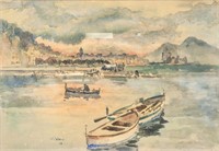 GIULIO FALZONI Italian 1900-1979 Watercolor Lake