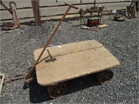Vintage Wood Cart with Metal Wheels