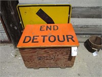 (3) Metal Road Signs, Wood Box (27"x19"x19")