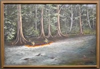 Art Watts O/C River Landscape w/ Canoeists