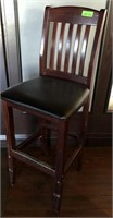Solid Wood Barstool With Black Cushion Seat