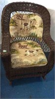 PAINTED WICKER ROCKING CHAIR WITH UPHOLSTERED