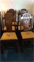 6 DINING CHAIRS WITH NEEDLEPOINT SEATS, ONE HAS