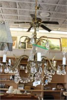 VINTAGE BRASS CHANDILIER WITH PRISMS