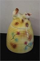 CERAMIC BEEHIVE WITH KITTEN COOKIE JAR