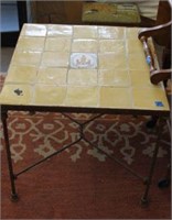 WROUGHT IRON AND TILE SIDE TABLE