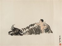 LI KERAN Chinese 1907-1989 Watercolor Buffalo Boy