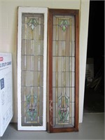 (2) ANTIQUE LEADED  STAINED GLASS PANELS IN WOOD