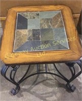 End Table Metal Frame Wood and Ceramic Tile Top.