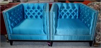 Pair Verona Tub Chairs (Blue Satin)