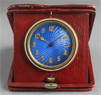 Swiss Guilloche Enamel 8-Day Travel Clock