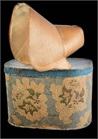 Leghorn bonnet ca. 1830 with original hat box, Maryland family provenance