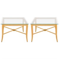 Tommi Parzinger Maple & Glass End / Side Tables Pr