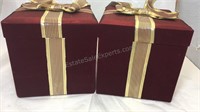 Pair of red velvet/ gold bow gift boxes