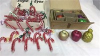 Box of mini beaded candy cane ornaments and 10