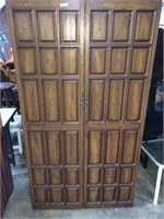 Tall, wood panel front, metal wardrobe
