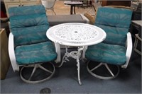 Wrought Iron Patio Table & 2 Swivel Rocking Chairs
