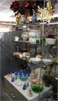 glass shelving unit & contents