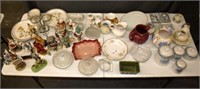 Pottery pitchers, plates, figurines & misc. glass