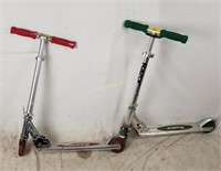 Pair Of Razor Scooters Green & Red