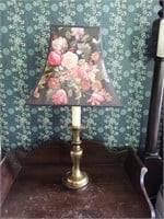 Brass Candle Lamp with Floral Shade