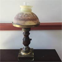 Wood Base Lamp with Reverse Painted Shade