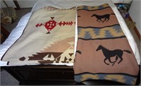 Pair Native American Design Throw Blankets