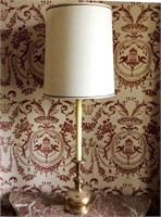 Tall Candlestick Lamp with Brass Base and Shade