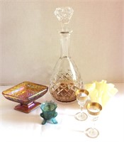 Lot of Glassware,Carnival, Decanter, Stems