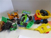 Toy lot; Tootsie Toy Trailer, dump truck, crane