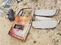 LL- OLD TRUCK DOOR, TIRE PANELS, AND AIR TANK