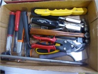 Box w/ scrapers - chisels - hammers - misc. (some