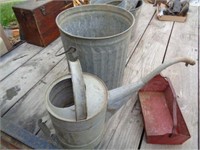 3 Metal Items - Galvanized Water Can,