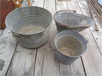 3 Galvanized Items - Including Tub, Bucket, and