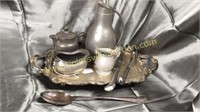 Group of silver plate and carving set