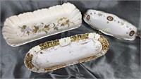 3 Painted oblong celery dishes