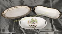 3 Painted oblong celery dishes longest 14in-