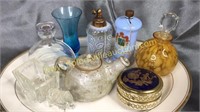 Opalescent and blown glass perfumers, dresser