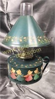 Hand painted oil lamp with tin shade